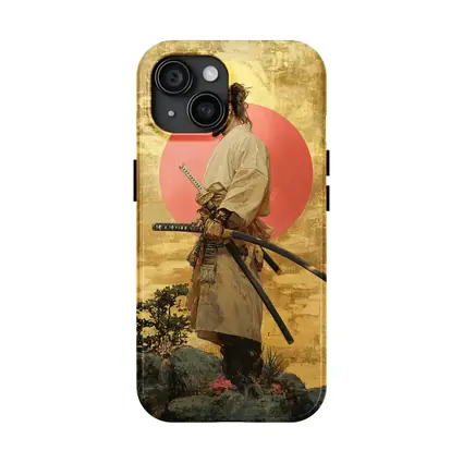 Samurai Warrior Standing Before Red Sun