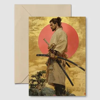 Samurai Warrior Standing Before Red Sun
