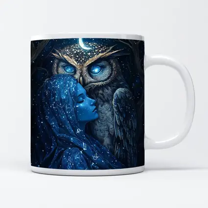 Woman and Owl Starry Night Fantasy Art