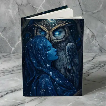 Woman and Owl Starry Night Fantasy Art