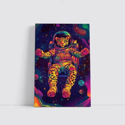 Leopard Astronaut Floating In Colorful Space