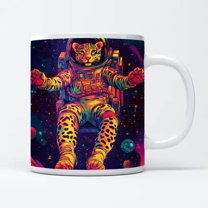 Leopard Astronaut Floating In Colorful Space
