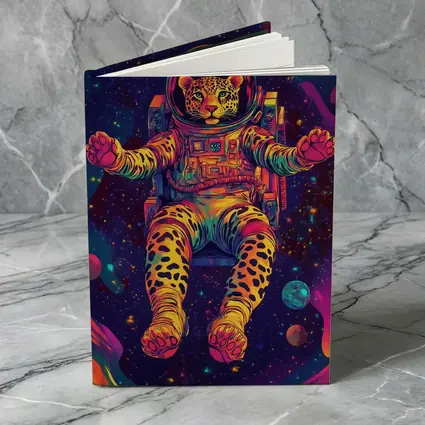 Leopard Astronaut Floating In Colorful Space