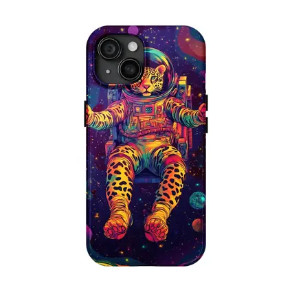 Leopard Astronaut Floating In Colorful Space