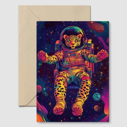 Leopard Astronaut Floating In Colorful Space