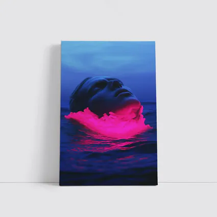 Neon Pink Smoke Face Surreal Ocean Blue