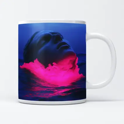 Neon Pink Smoke Face Surreal Ocean Blue