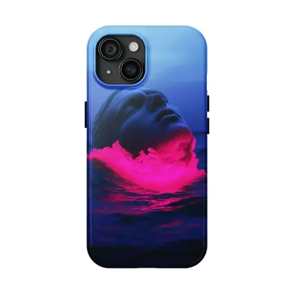 Neon Pink Smoke Face Surreal Ocean Blue