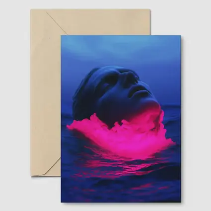 Neon Pink Smoke Face Surreal Ocean Blue