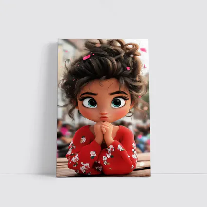 Cute Cartoon Girl Red Floral Outfit