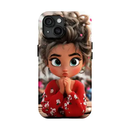 Cute Cartoon Girl Red Floral Outfit
