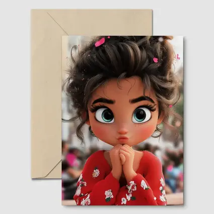 Cute Cartoon Girl Red Floral Outfit