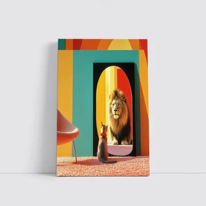 Cat Facing Lion Mirror Colorful Interior