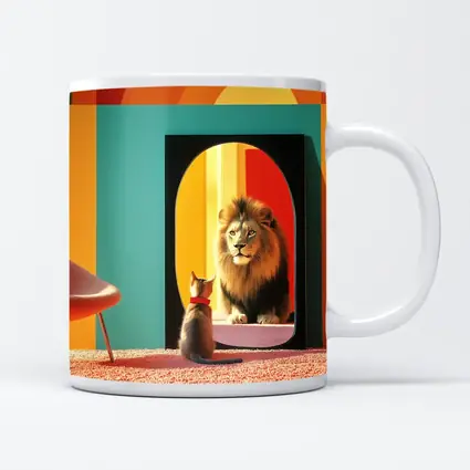 Cat Facing Lion Mirror Colorful Interior