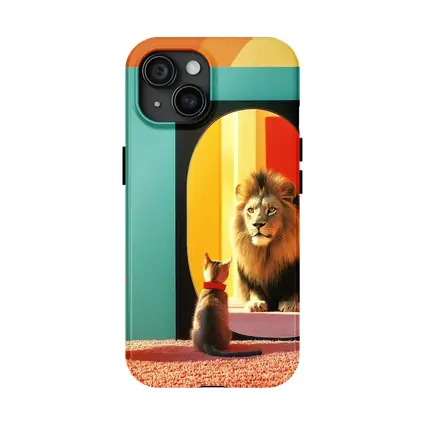 Cat Facing Lion Mirror Colorful Interior