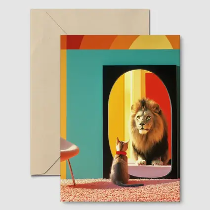 Cat Facing Lion Mirror Colorful Interior