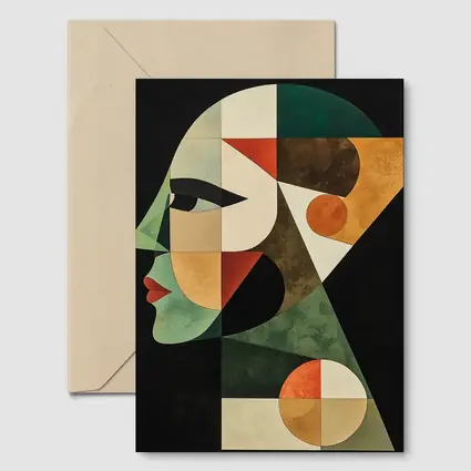 Geometric Cubist Woman Face Abstract Art