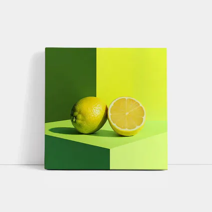 Fresh Lemon Halved On Green Background
