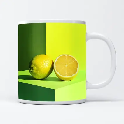 Fresh Lemon Halved On Green Background