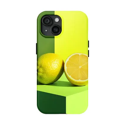 Fresh Lemon Halved On Green Background