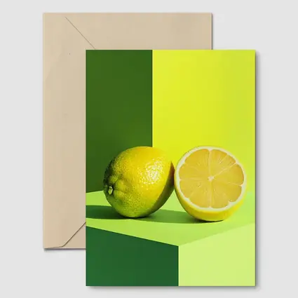 Fresh Lemon Halved On Green Background