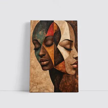 Two Women Faces Cubist Abstract Art