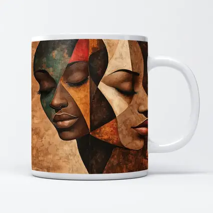 Two Women Faces Cubist Abstract Art