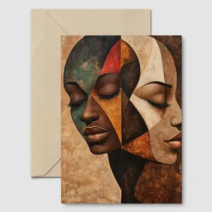 Two Women Faces Cubist Abstract Art