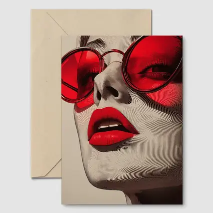 Woman Red Sunglasses Bold Lips Line Art