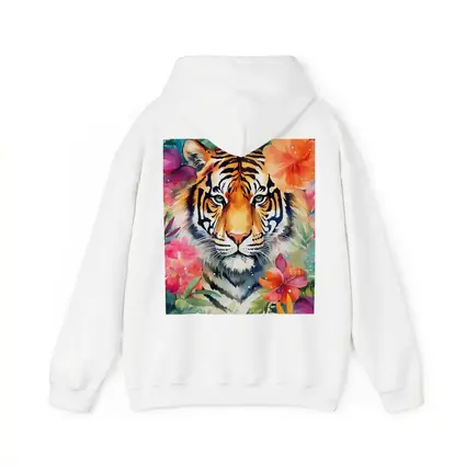 Tiger Portrait Watercolor Tropical Flowers Art