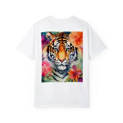 Tiger Portrait Watercolor Tropical Flowers Art