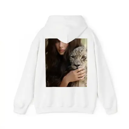 Woman Holding Snow Leopard Soft Background