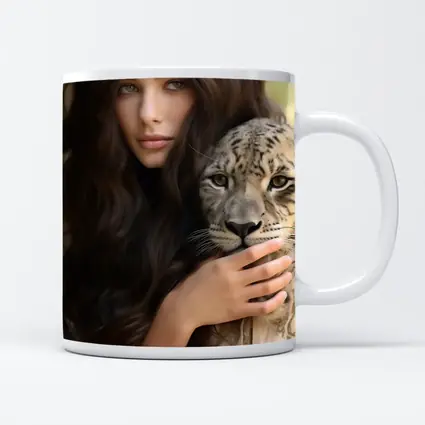 Woman Holding Snow Leopard Soft Background