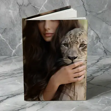 Woman Holding Snow Leopard Soft Background