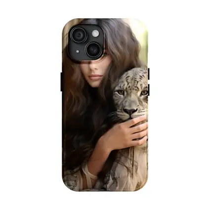 Woman Holding Snow Leopard Soft Background