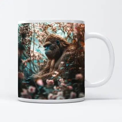 Gorilla Among Pink Blossoms Floral Background