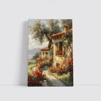 Mediterranean Cottage Garden Red Roses Painting