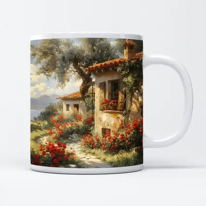 Mediterranean Cottage Garden Red Roses Painting