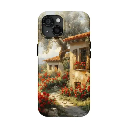 Mediterranean Cottage Garden Red Roses Painting