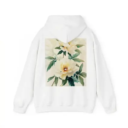 White Peony Flowers Soft Beige Watercolor Art