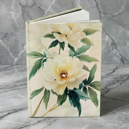 White Peony Flowers Soft Beige Watercolor Art
