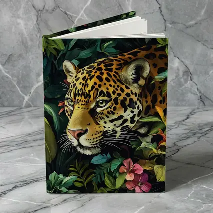 Jaguar Prowling Through Tropical Jungle Flowers