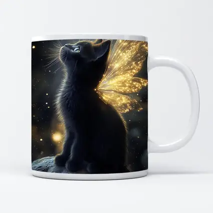 Black Kitten Fairy Wings Starry Night Sky