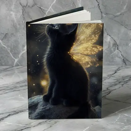 Black Kitten Fairy Wings Starry Night Sky