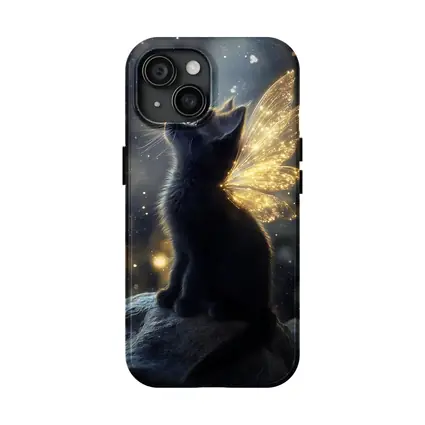 Black Kitten Fairy Wings Starry Night Sky