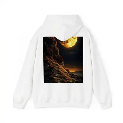 Giant Golden Moon Over Rocky Coastal Cliffs