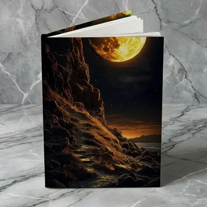 Giant Golden Moon Over Rocky Coastal Cliffs
