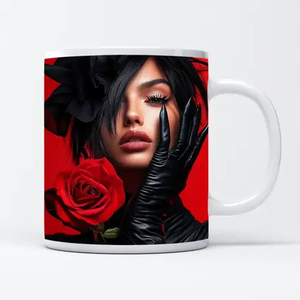 Woman Black Gloves Red Rose Fashion Portrait