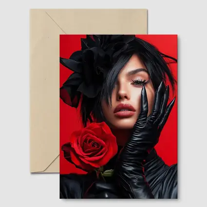 Woman Black Gloves Red Rose Fashion Portrait