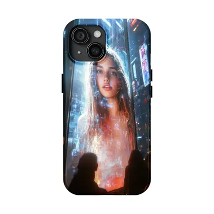 Neon City Girl Holographic Billboard Night